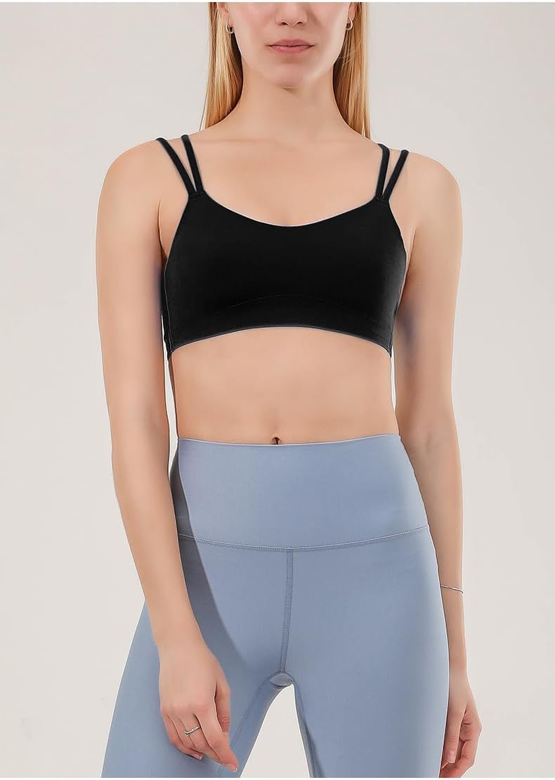 Women's Criss Cross Back Sports Bra V Neck Light Support Seamless Built-in Cups Yoga Workout Bra