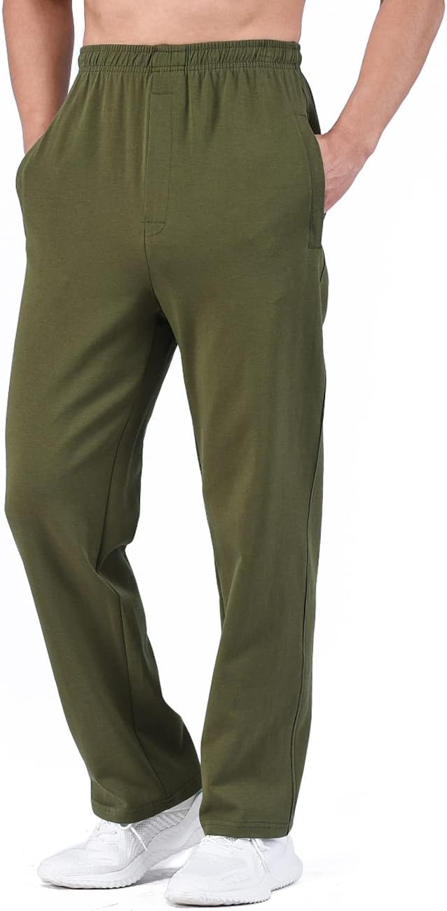 Men Open-Bottom Cotton Track Pants Sweatpants Jogging Pants with Zip Fly