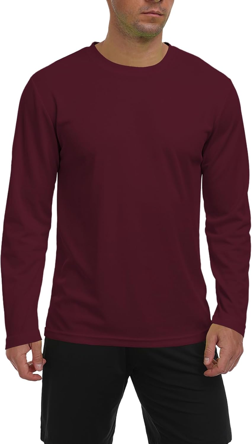 Men Long Sleeve Sun Shirt Lightweight Workout UV Protection Quick Dry Hiking Tee Shirts Cycling Fishing Athletic Tops