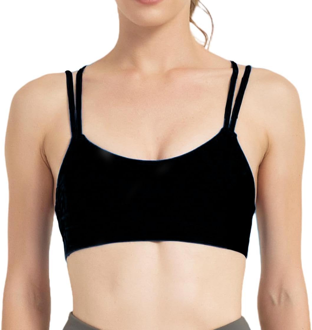 Women's Criss Cross Back Sports Bra V Neck Light Support Seamless Built-in Cups Yoga Workout Bra