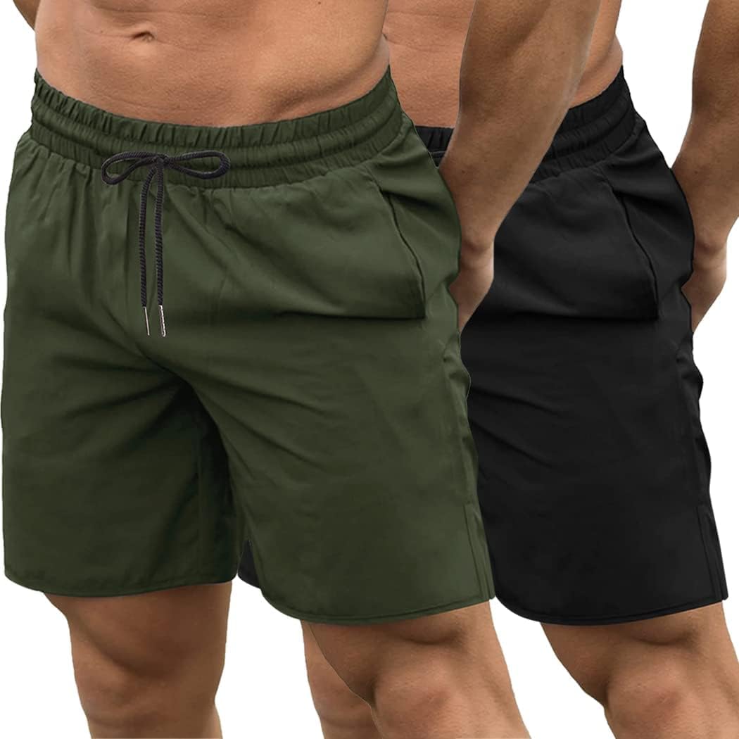 Men 2 Pack Gym Workout Shorts 7 Inch Quick Dry Athletic Shorts Lightweight Running Shorts with Pockets