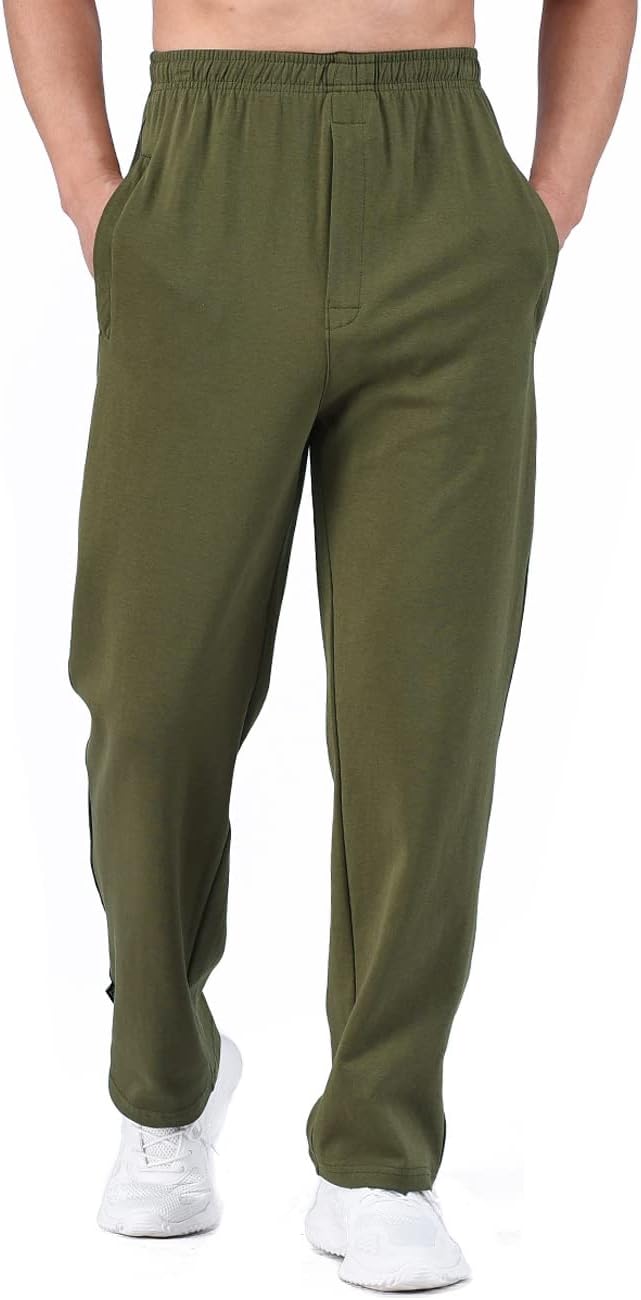 Men Open-Bottom Cotton Track Pants Sweatpants Jogging Pants with Zip Fly