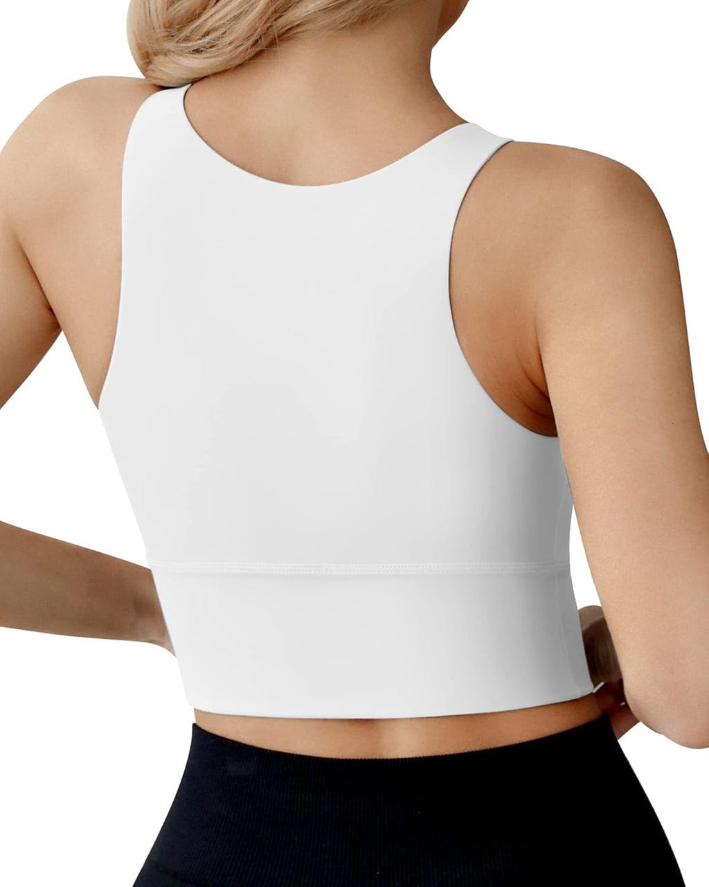 High Neck Sports Bra for Women Longline Medium Impact Workout Crop Tank Tops Wirefree Padded Yoga Bra Gym