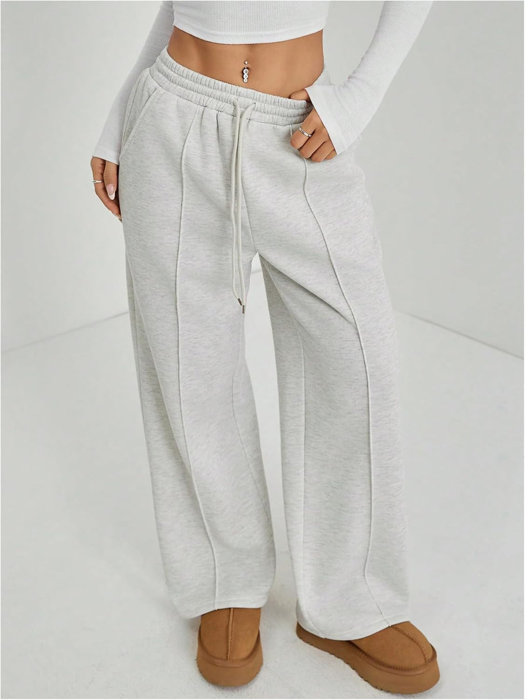 Women Wide Leg Drawstring Waist Sweatpants Casual Sports Track Pants Trousers
