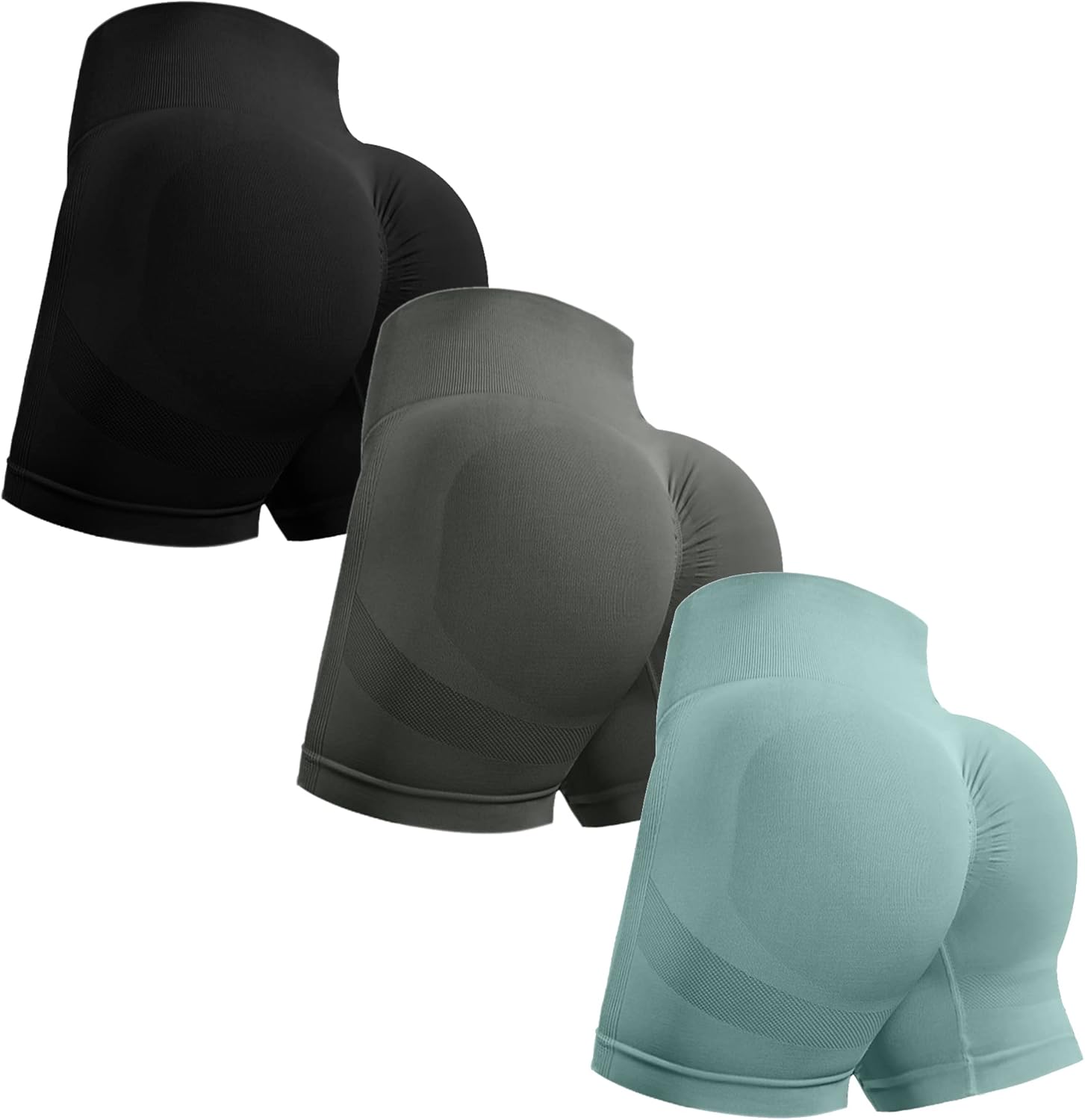 3 Piece Workout Shorts for Women Seamless Scrunch Butt Lifting High Waisted Yoga Gym Booty Running Short Pants