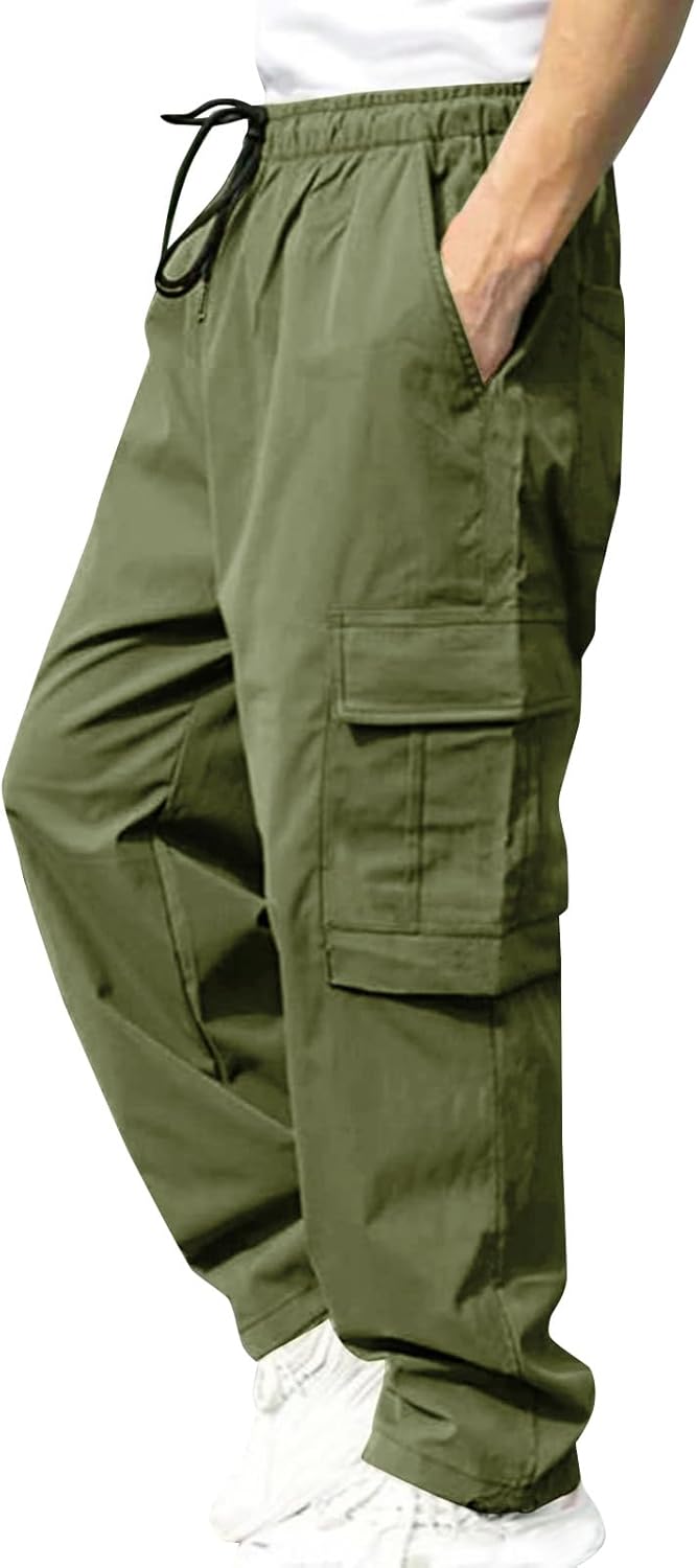 Men Cargo Pants Casual Baggy Drawstring Loose Fit Hip Hop Pants with Pockets
