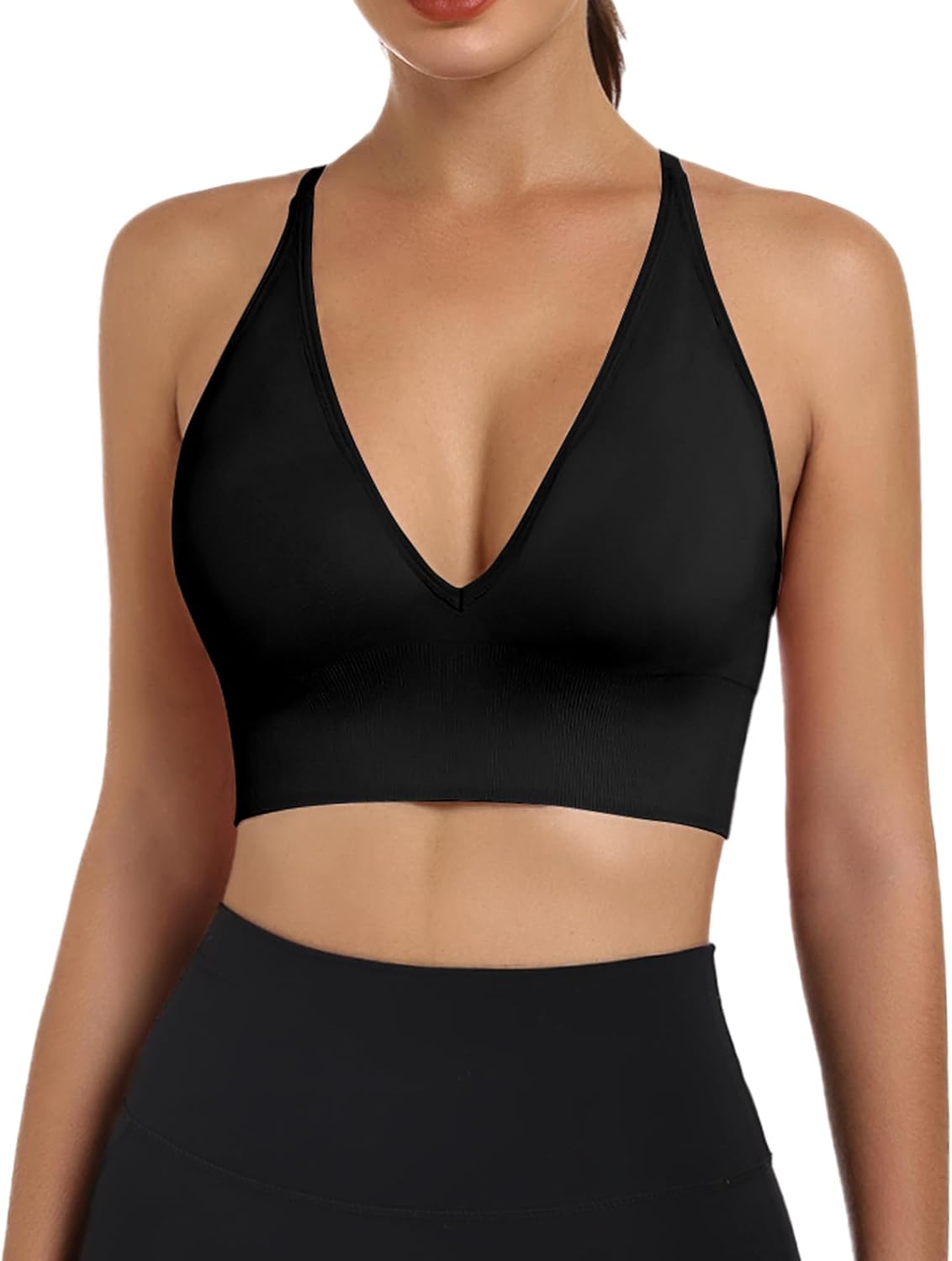 Womens Sports Bras Deep V Neck Wireless Padded Bra Adjustable Criss Cross Low Support Yoga Sexy Bras