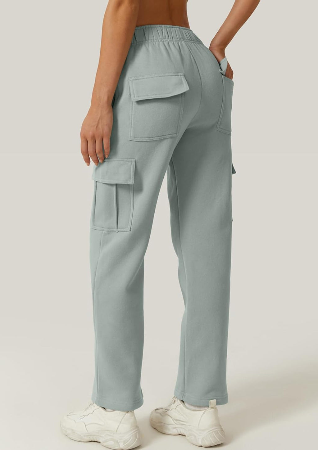 Women Medium Waist Baggy Elastic Waist Sweatpants Casual Fleece Long Pants with Pockets