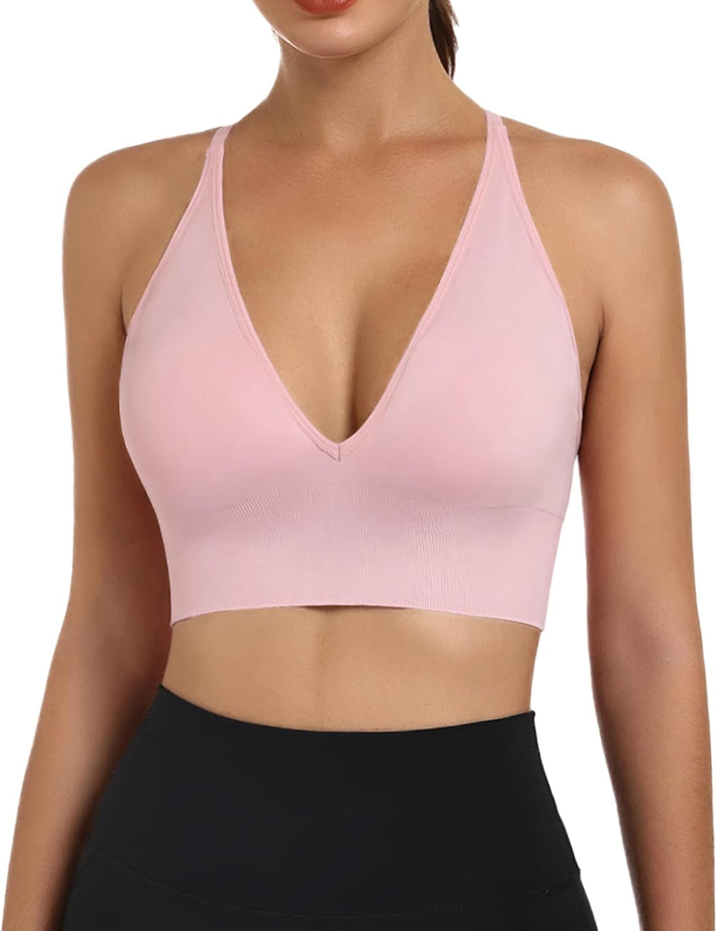 Womens Sports Bras Deep V Neck Wireless Padded Bra Adjustable Criss Cross Low Support Yoga Sexy Bras
