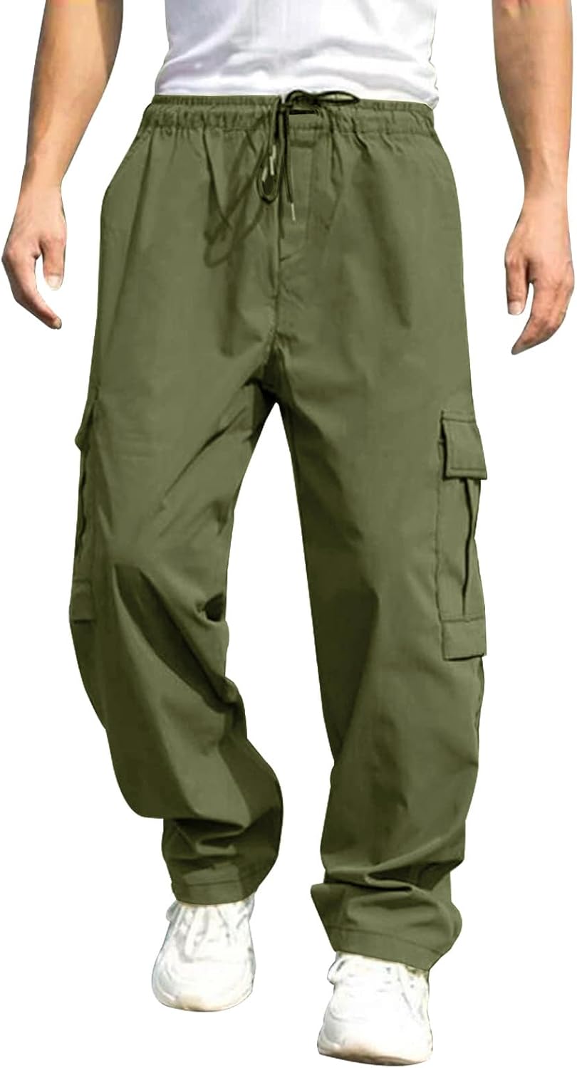 Men Cargo Pants Casual Baggy Drawstring Loose Fit Hip Hop Pants with Pockets