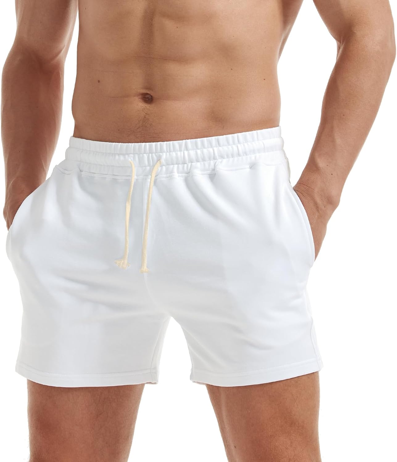 Men Workout Sweat Shorts 5 Inch Cotton Casual Fitness Men Athletic Gym Shorts with Pockets