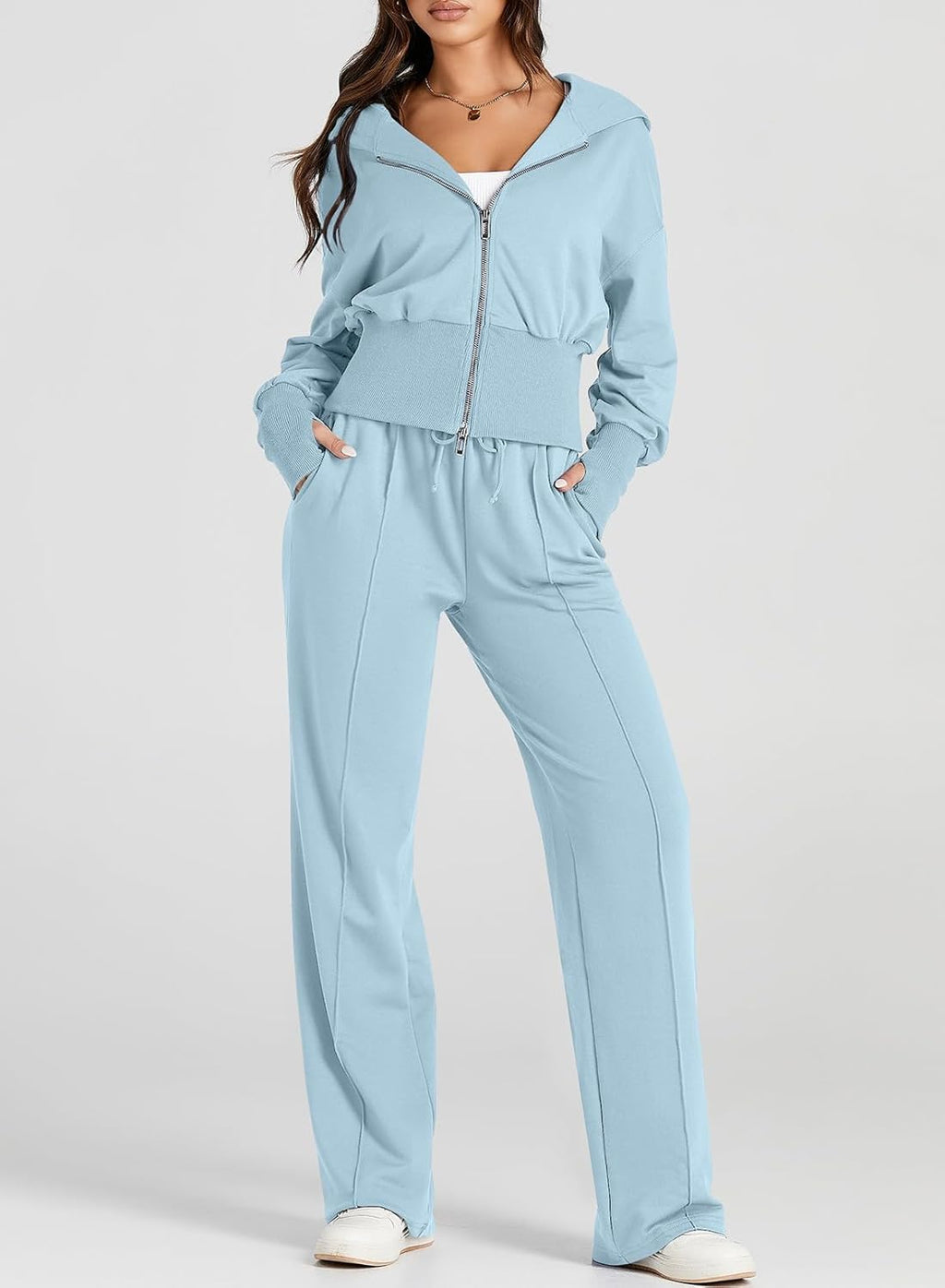 Women 2 Piece Casual Outfit Workout Hoodie Sweatsuits with Sweatpant Travel Airport Track Suits Lounge Sets