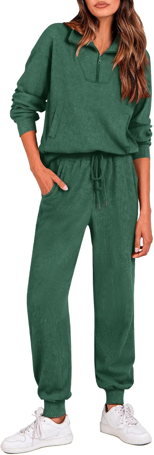 Women 2 Piece Tracksuit Fall Outfits 2025 Long Sleeve Half Zip Sweatshirt Sweatpants Lounge Set Sweatsuits