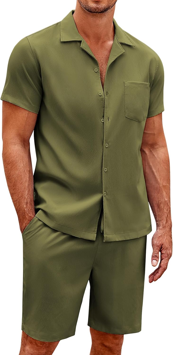 Men Short Sets 2 Piece Summer Beach Outfits Short Sleeve Shirts and Shorts Sets for Men