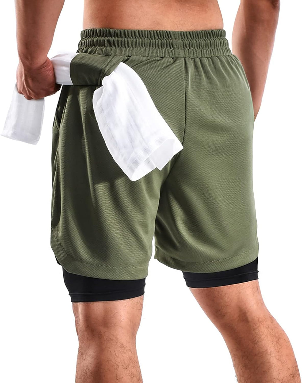 2 in 1 Men Shorts Casual 2 Pack, Running Gym Shorts for Men 7 Inch, Workout Shorts Men with Pockets &Towel Loop