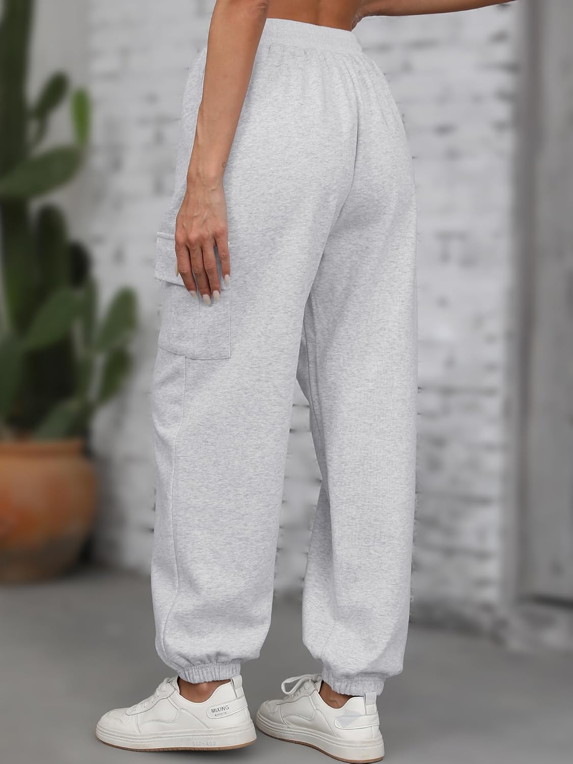 High Waisted Sweatpants for Women - Baggy Cuffed Jogger with Cargo Pockets and Adjustable Drawstring
