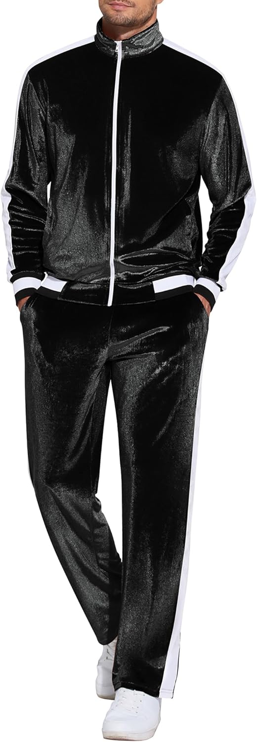 Men Tracksuit 2 Piece Set Velour Velvet Sweatsuit Jogging Suits Full Zip Jacket Pants Outfits