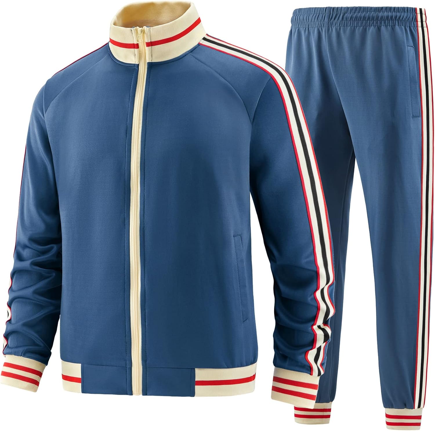Men Track Suits Sets Long Sleeve Full-zip Sweatsuit Active Jackets and Pants 2 Piece Outfits
