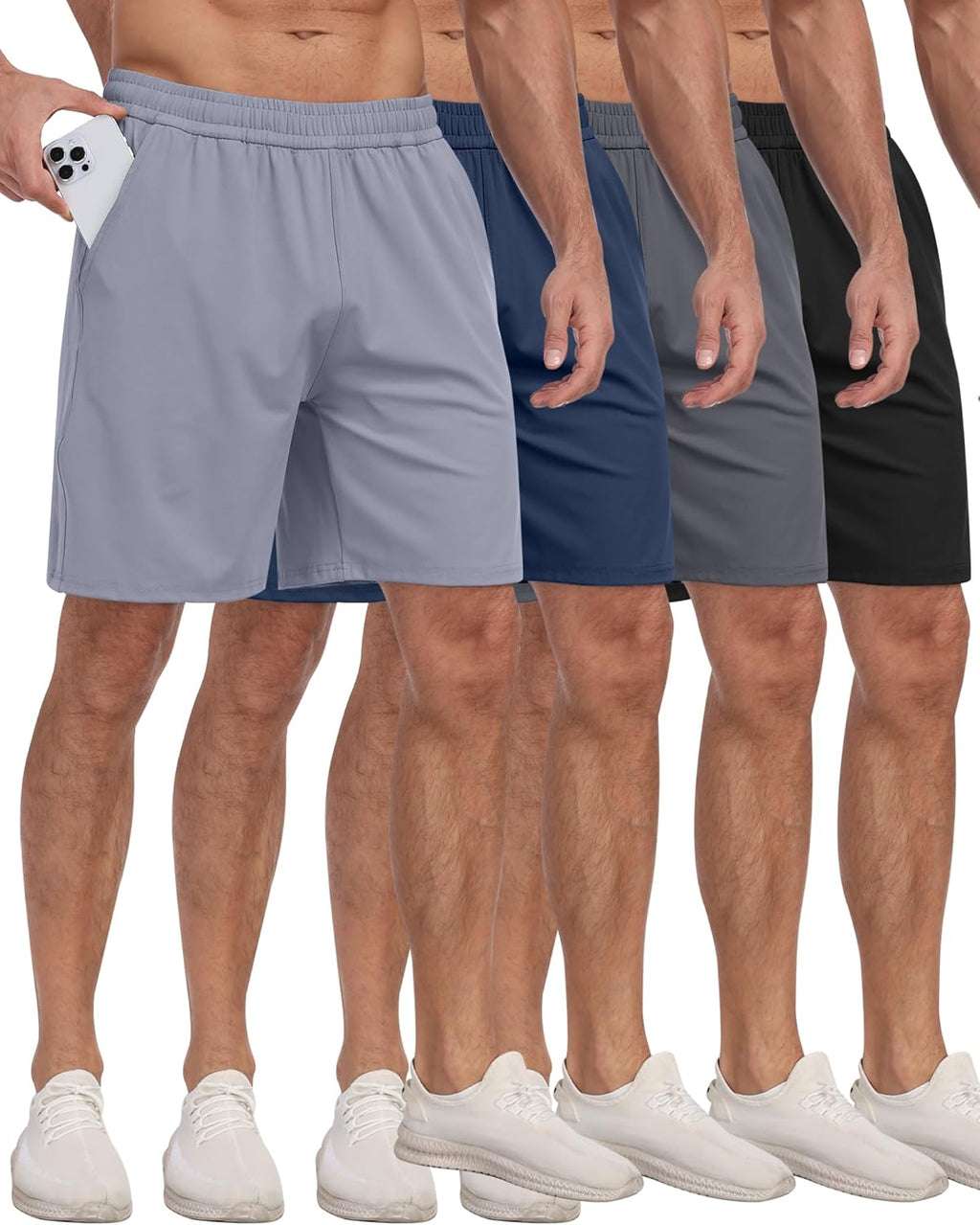 4 Pack Men Athletic Gym Shorts with Pockets,Running Workout Basketball Hiking Shorts for Men