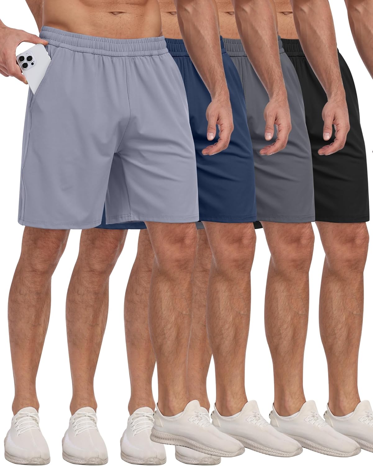 4 Pack Men Athletic Gym Shorts with Pockets,Running Workout Basketball Hiking Shorts for Men