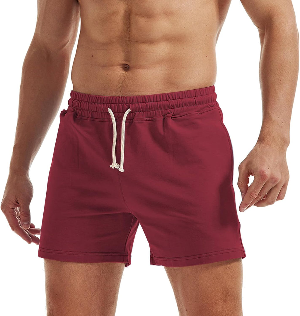 Men Workout Sweat Shorts 5 Inch Cotton Casual Fitness Men Athletic Gym Shorts with Pockets