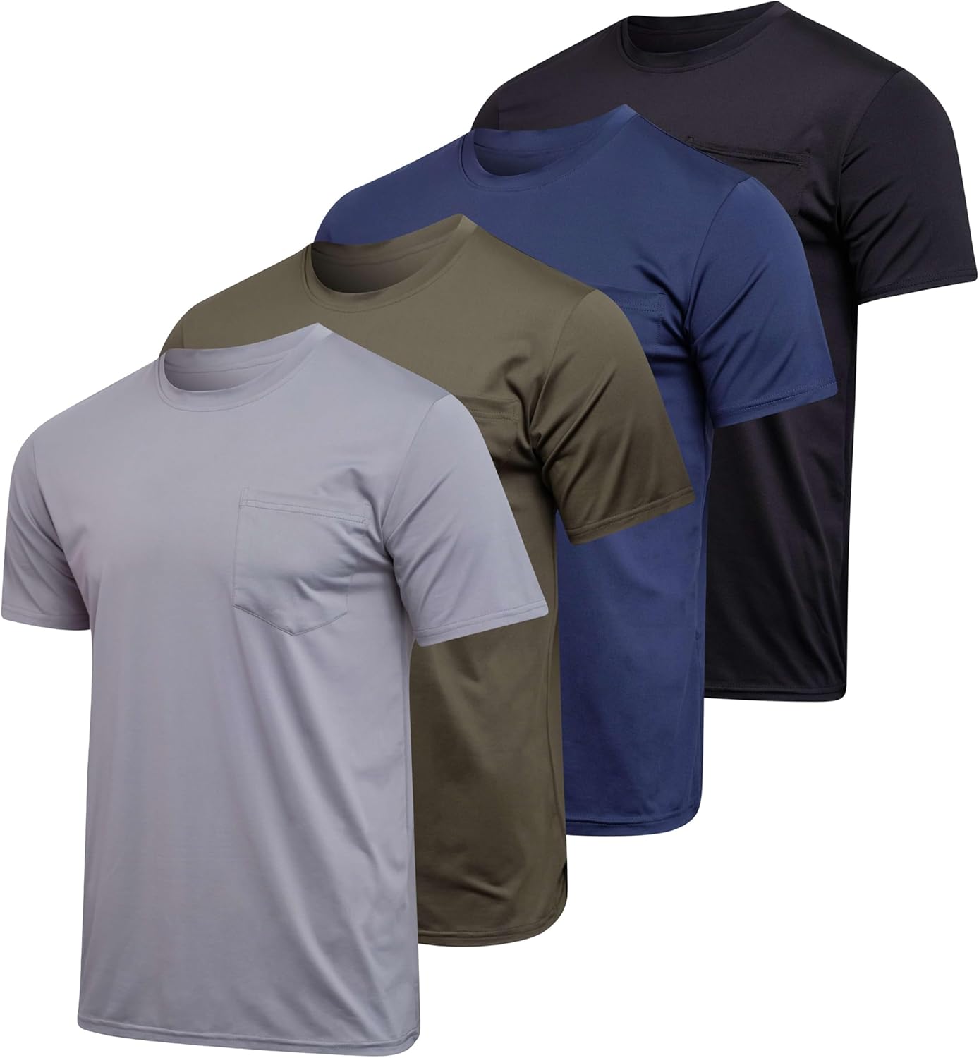 4 Pack: Men Dry-Fit Short Sleeve Pocket Crew Performance Athletic T-Shirt (Available in Big & Tall)