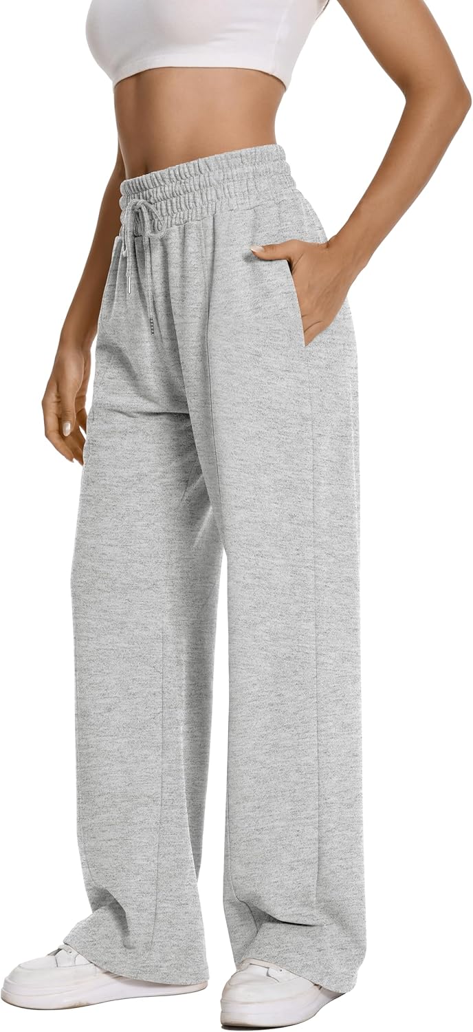 Women High Waisted Drawstring Sweatpants Straight Leg Pants Side Hidden Pockets Sweat Pants 30‘’ Inseam